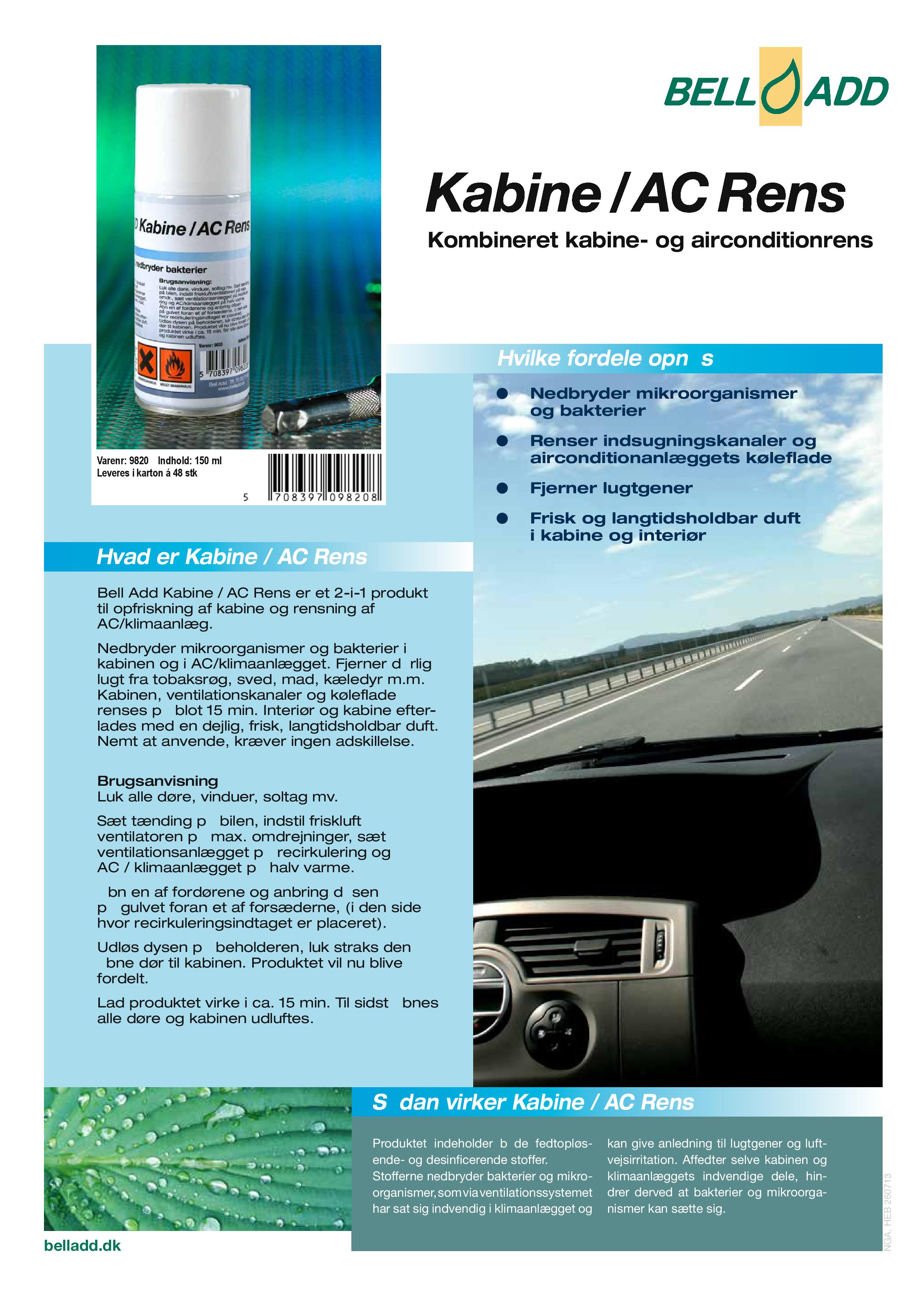 Instruktion Bell Add Kabine/AC Rens